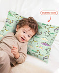 Funda de almohada de bambú "Mardi Gras Saurus" con nombre personalizado