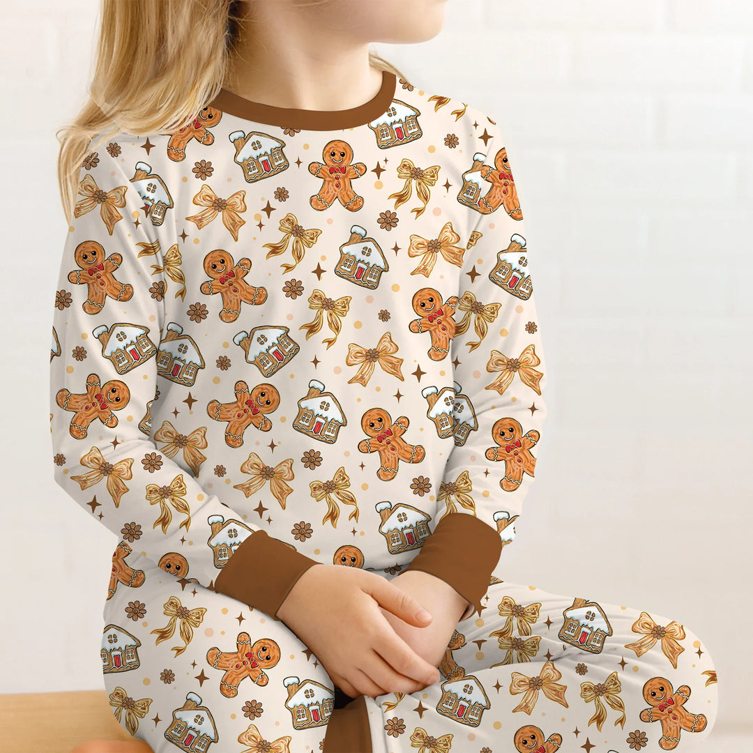 Brushstroke Gingerbread Two Piece Long Sleeve Pajama Set