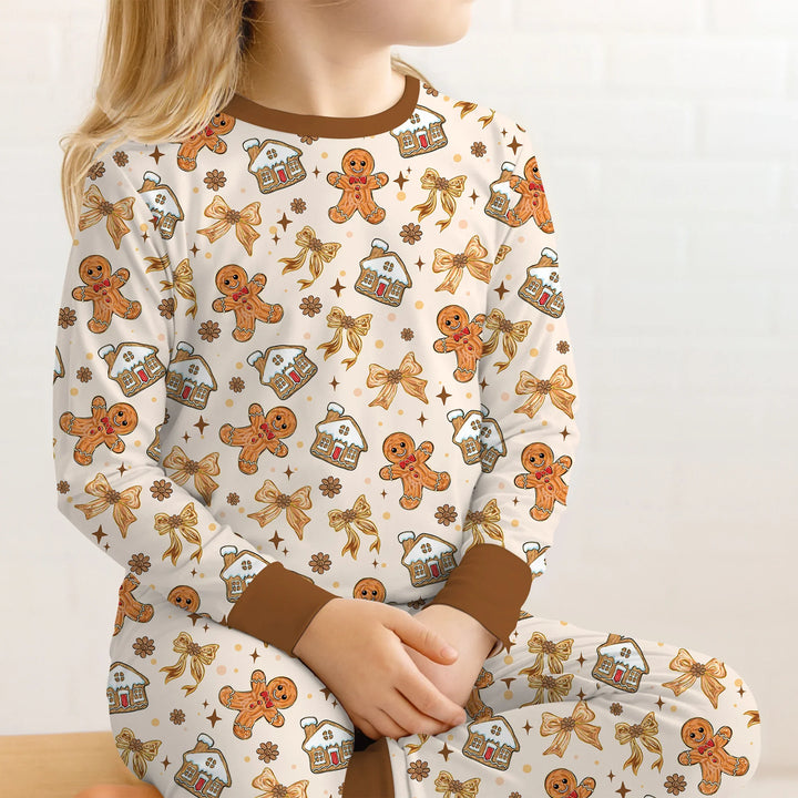 Brushstroke Gingerbread Two Piece Long Sleeve Pajama Set