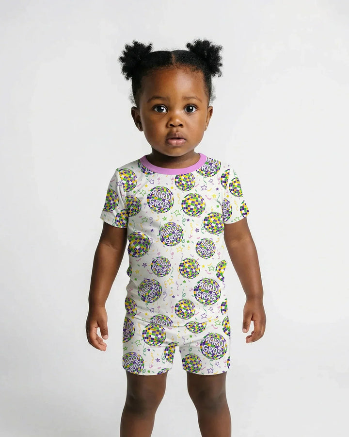 Mardi Gras Disco Ball Two Piece Short Sleeve Shorts Pajama Set
