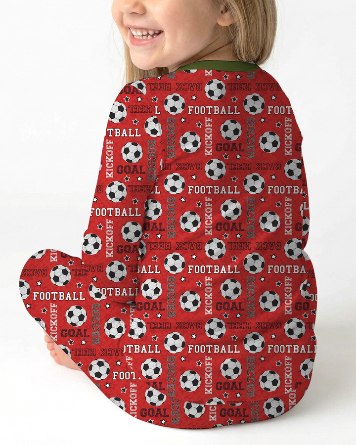 Red Soccer Ball Bamboo Two Piece Long Sleeve Pajama Set