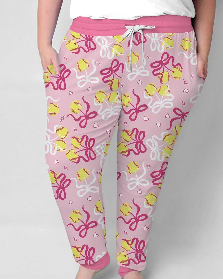 Softball Cherry Mom And Girl Matching Bamboo Women Pajama Set