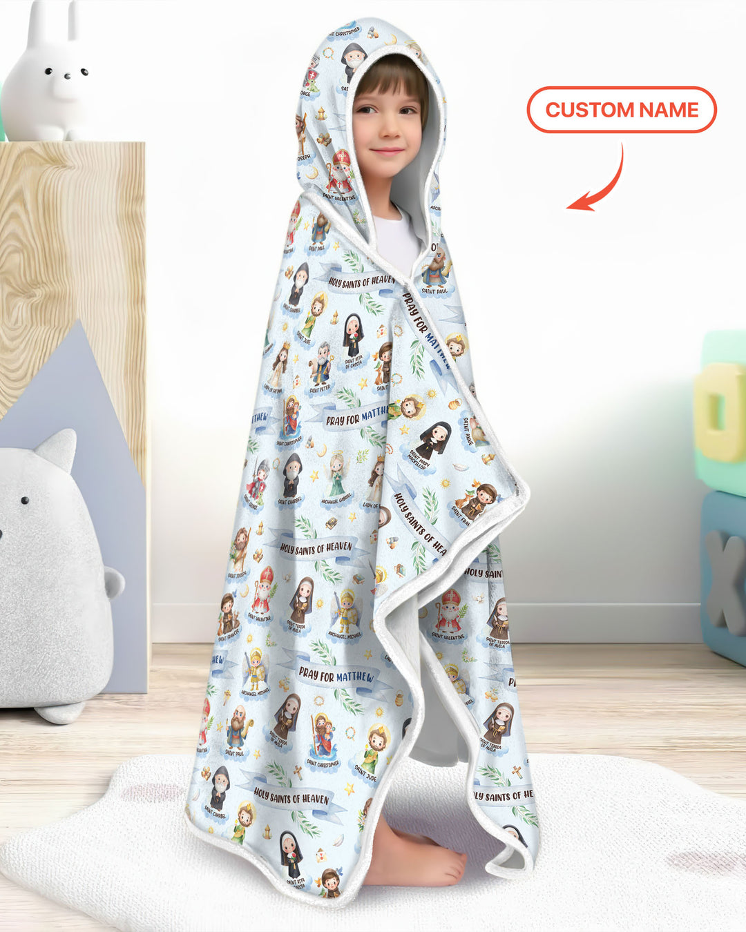 Holy Saints of Heaven Custom Name Bamboo Wearable Hooded Blanket