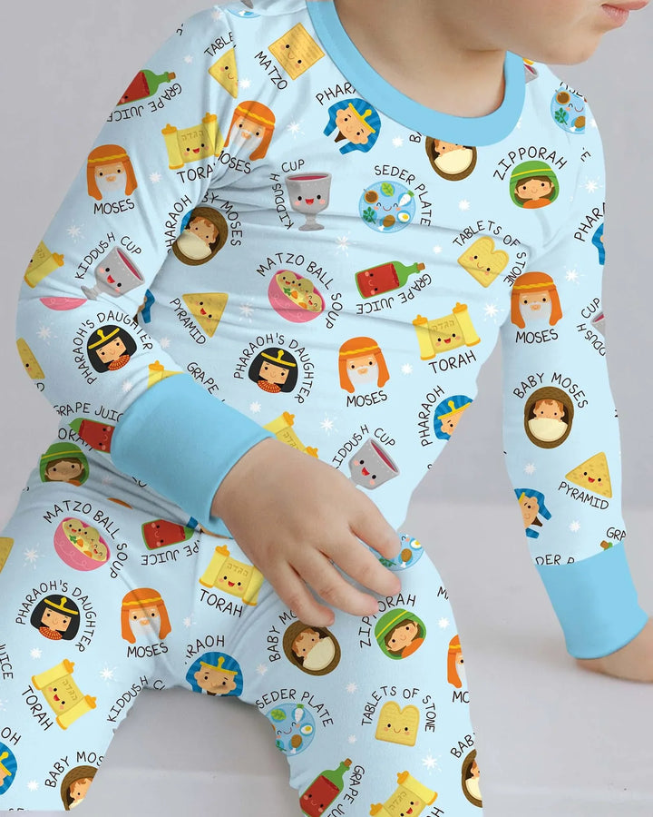 Cute Passover Characters Two Piece Long Sleeve Pajama Set