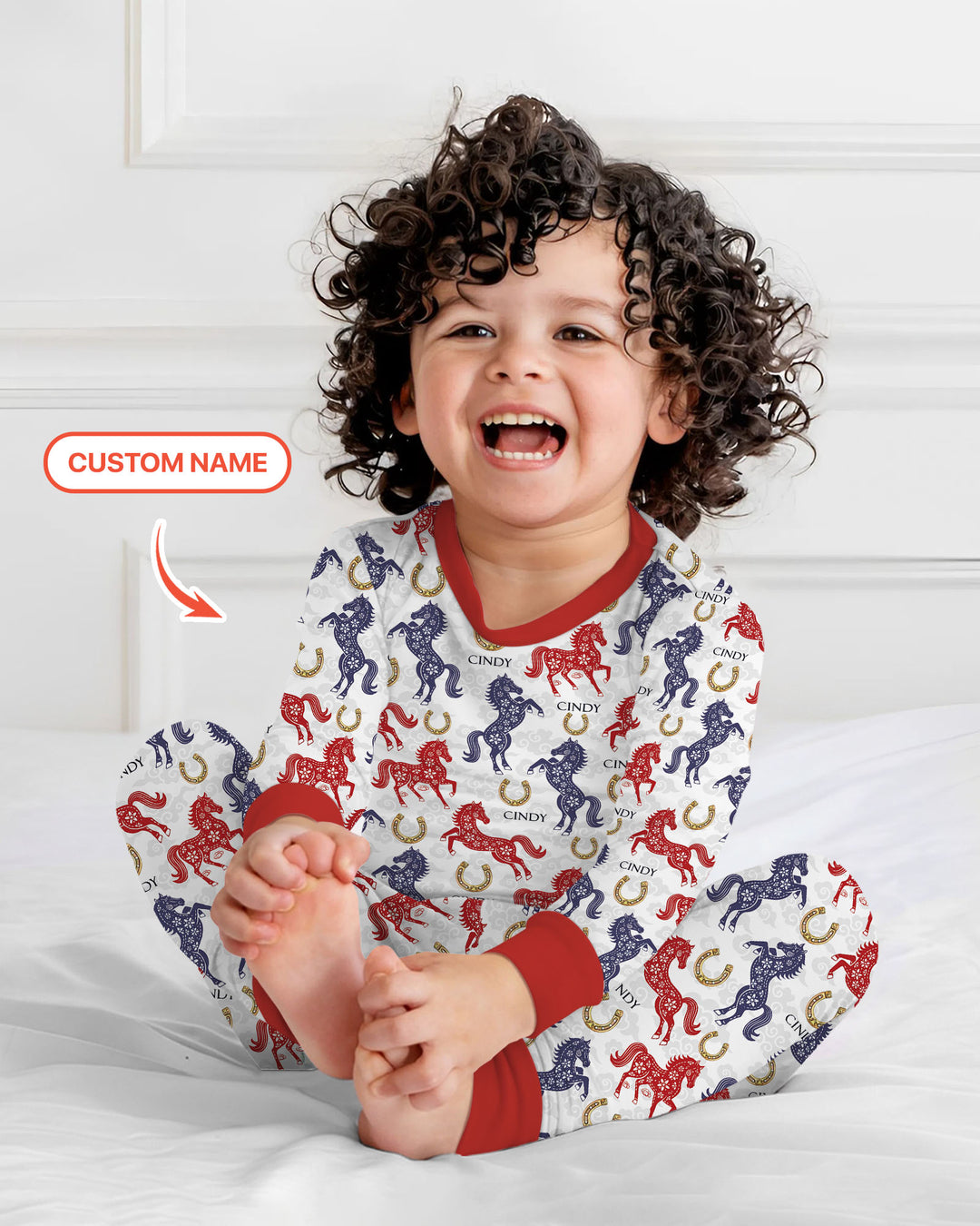 Custom Name Chinoiserie Horses Two Piece Long Sleeve Pajama Set