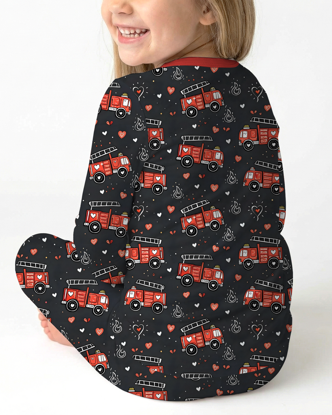 Valentine Fire Trucks Two Piece Long Sleeve Pajama Set