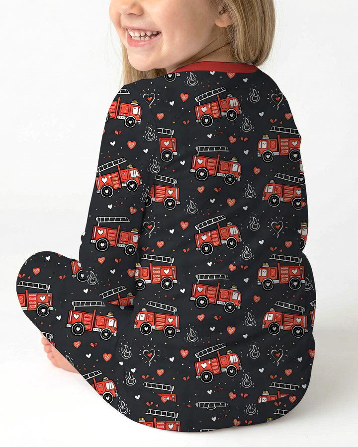 Valentine Fire Trucks Two Piece Long Sleeve Pajama Set
