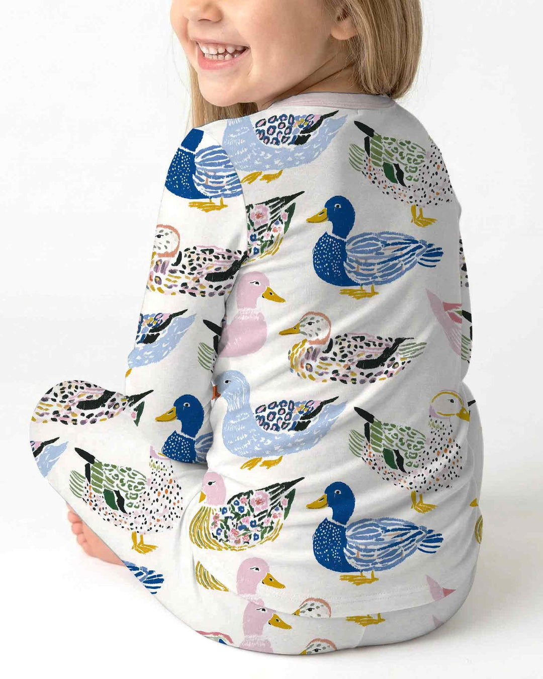 Whimsical Garden Ducks Bamboo Two Piece Long Sleeve Pajama Set