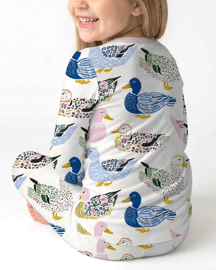 Whimsical Garden Ducks Bamboo Two Piece Long Sleeve Pajama Set