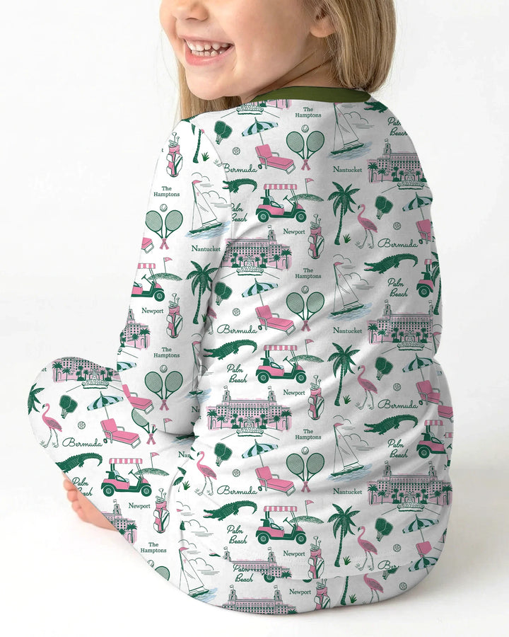 Conjunto de pijama de dos piezas de bambú de manga larga estilo Preppy Palm Getaway