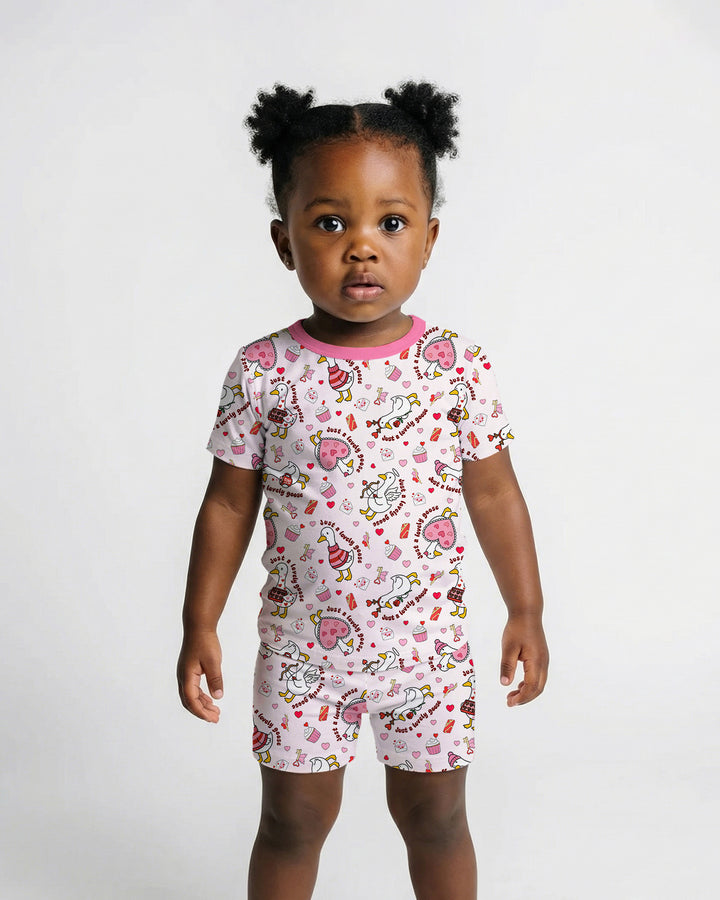 Valentine Silly Goose Two Piece Short Sleeve Shorts Pajama Set