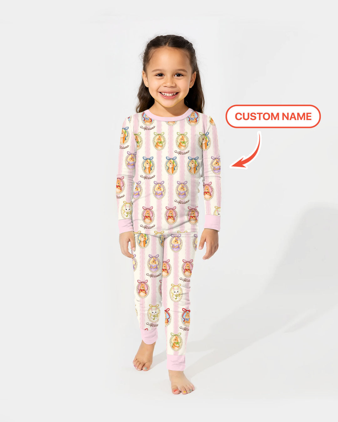 Custom Name Vintage Easter Bunny Two Piece Long Sleeve Pajama Set