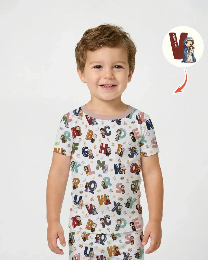 Catholic Saint ABCs Two Piece Short Sleeve Pajama Set