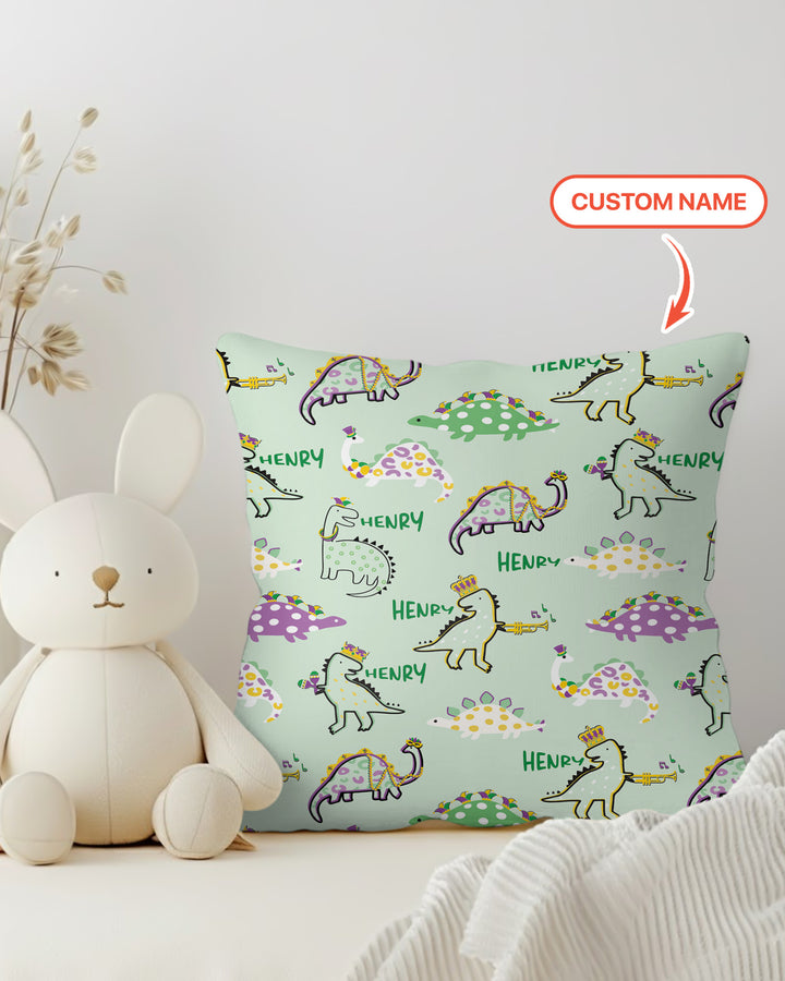 Custom Name Mardi Gras Saurus Pillow Case