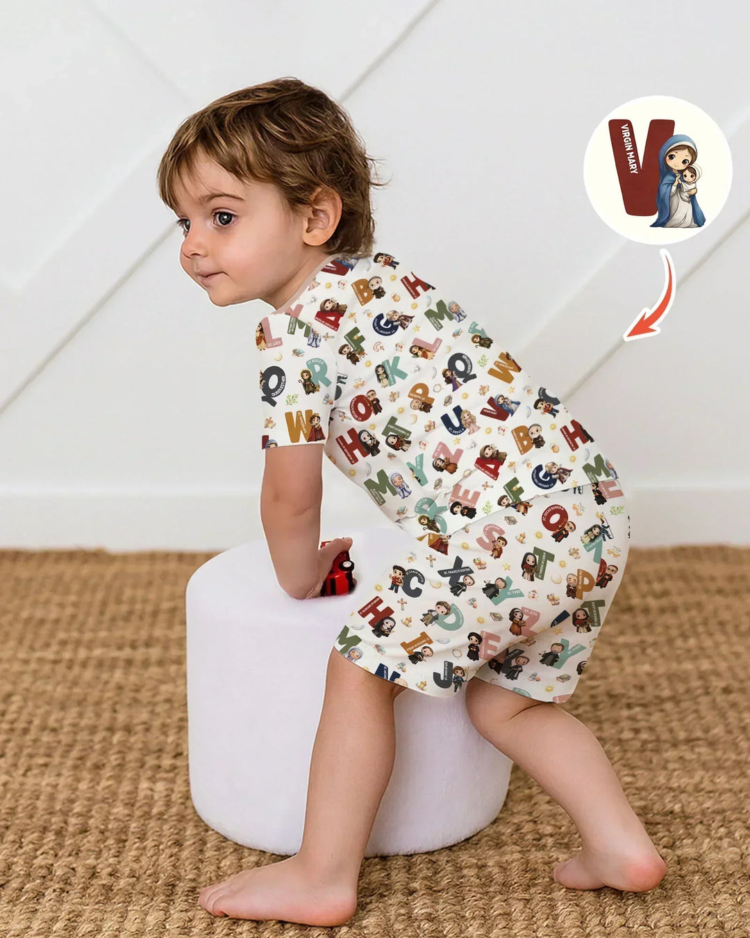 Catholic Saint ABCs Two Piece Short Sleeve Shorts Pajama Set