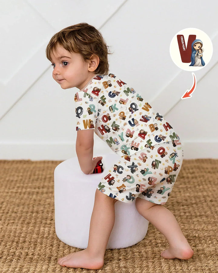 Catholic Saint ABCs Two Piece Short Sleeve Shorts Pajama Set