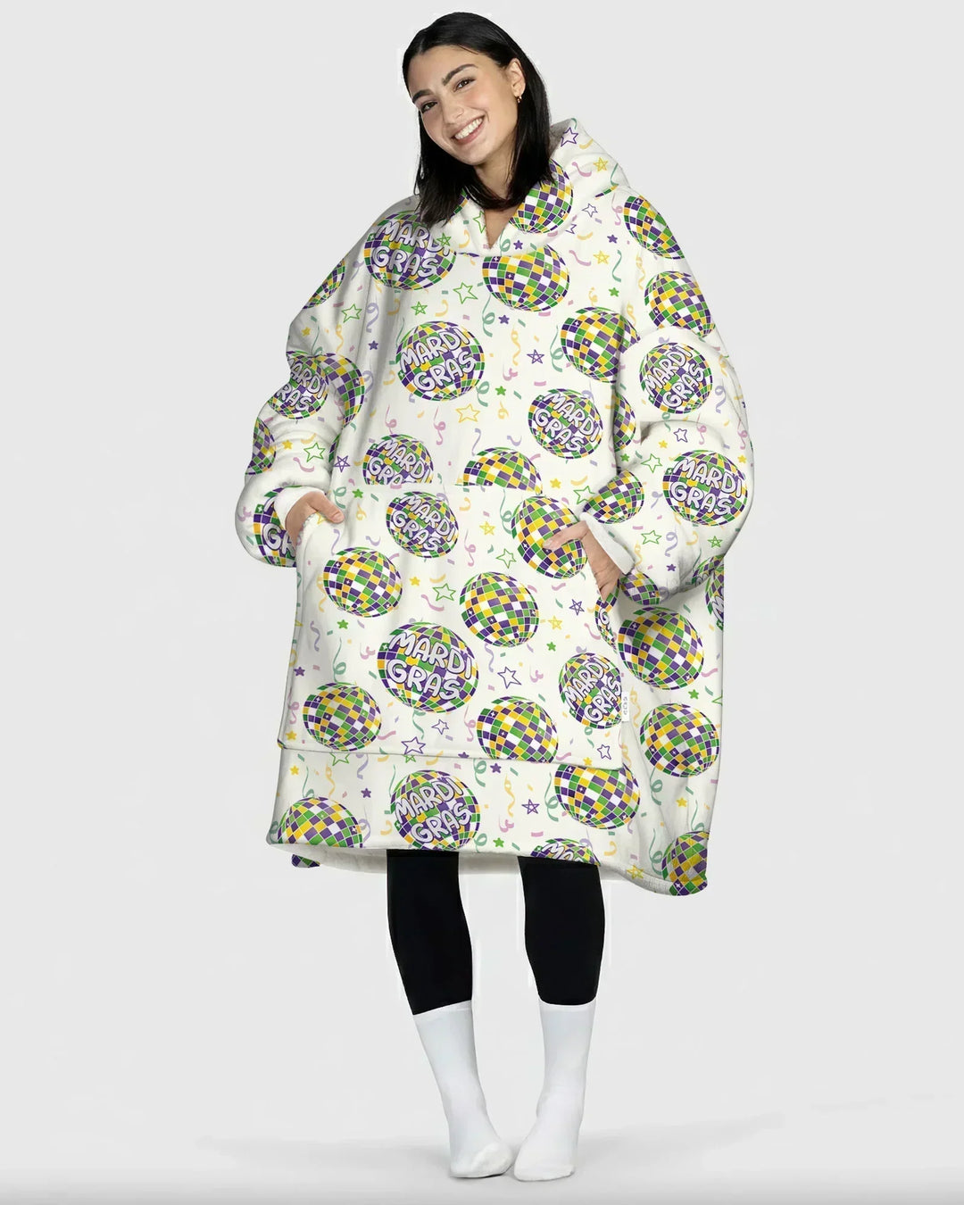 Mardi Gras Disco Ball Wearable Blanket Hoodie