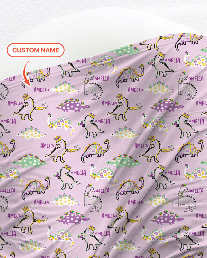 Custom Name Mardi Gras Saurus Swaddle Blanket
