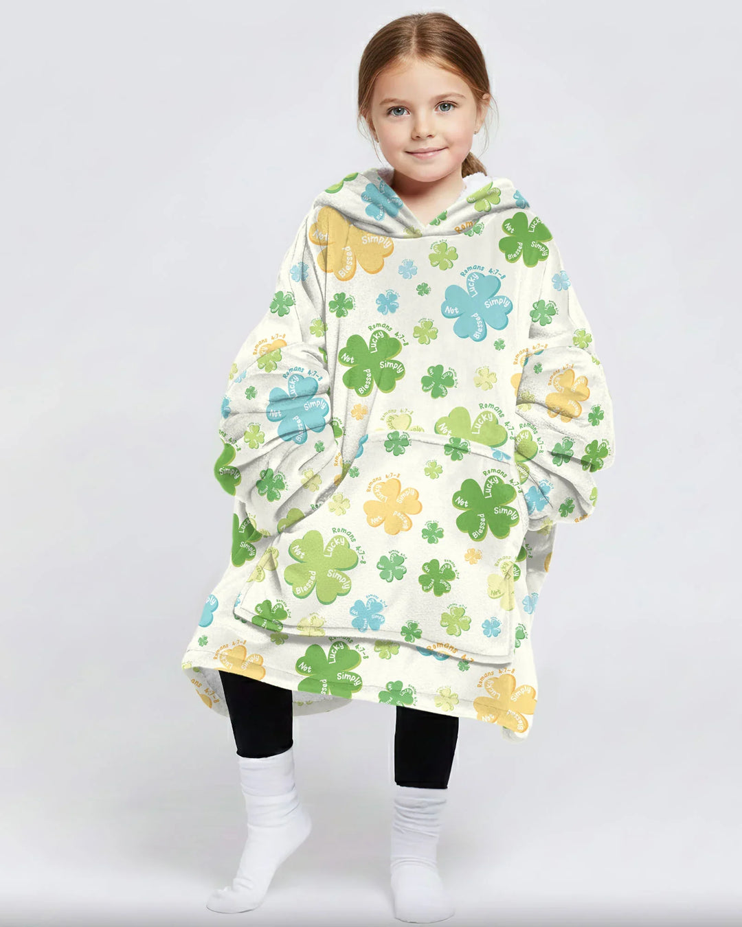 Shamrocks Print St. Patrick's Day Wearable Blanket Hoodie