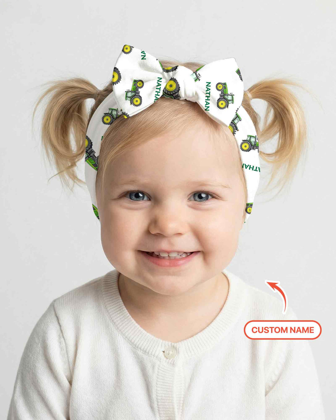 Custom Name Green Tractors Matching Daddy & Me Headband