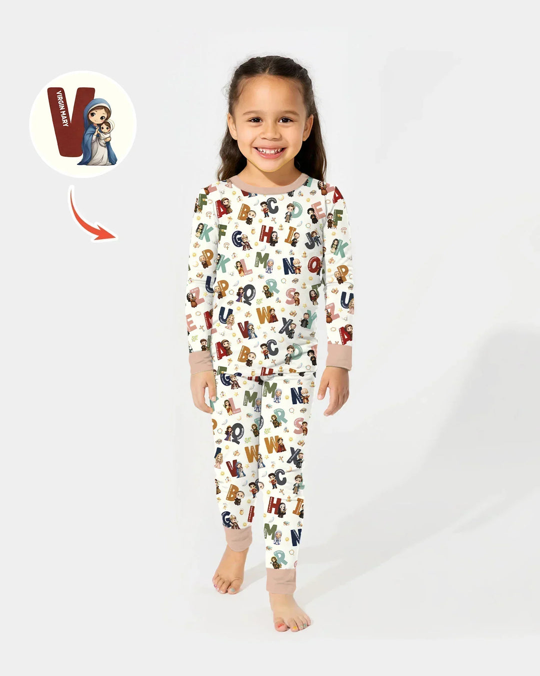 Catholic Saint ABCs Two Piece Long Sleeve Pajama Set