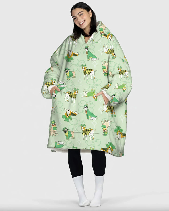 St. Patrick's Day Puppies Wearable Blanket Hoodie