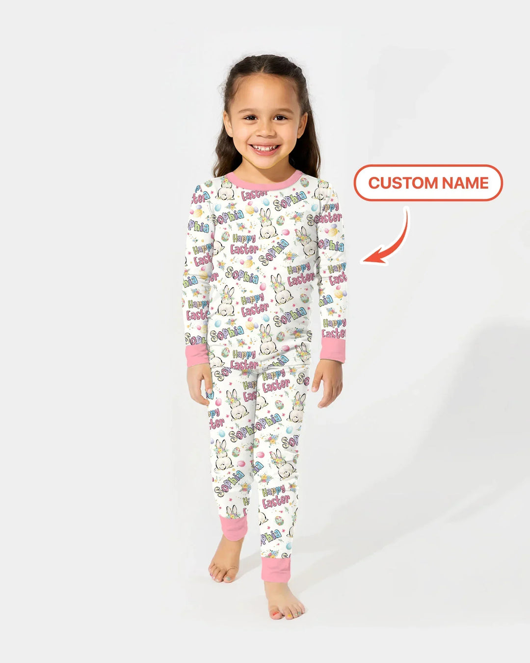 Personalized Happy Easter Bunny Two Piece Long Sleeve Pajama Set