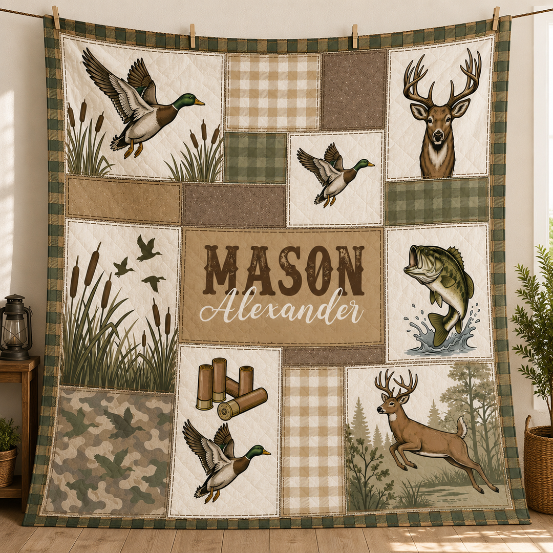 Custom Name Little Sportsman Bamboo Quilt Blanket