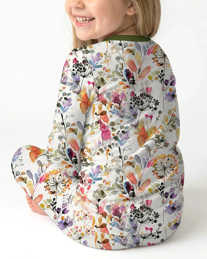 Wildflower Watercolor Garden Bamboo Two Piece Long Sleeve Pajama Set