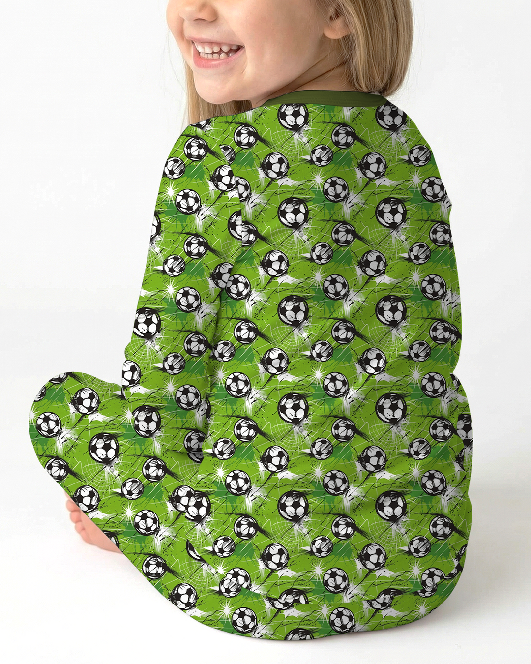 Green Soccer Energy Bamboo Two Piece Long Sleeve Pajama Set