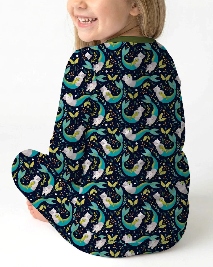 Pijama de dos piezas de bambú de manga larga Midnight Mermaid Cats