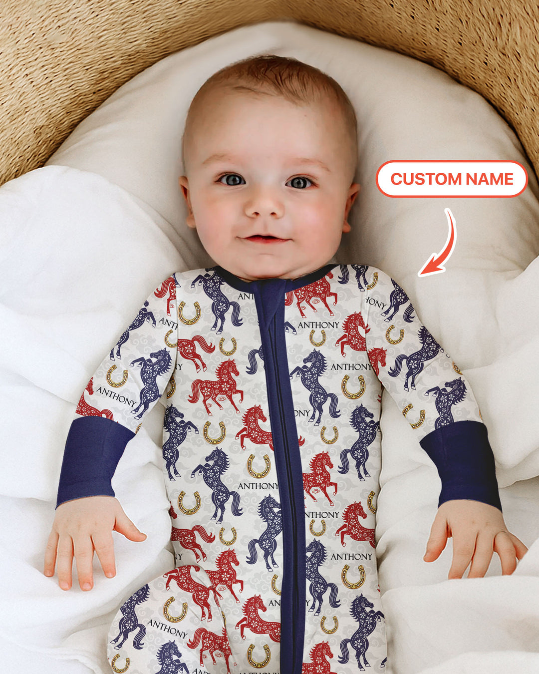 Custom Name Chinoiserie Horses Convertible Zippy