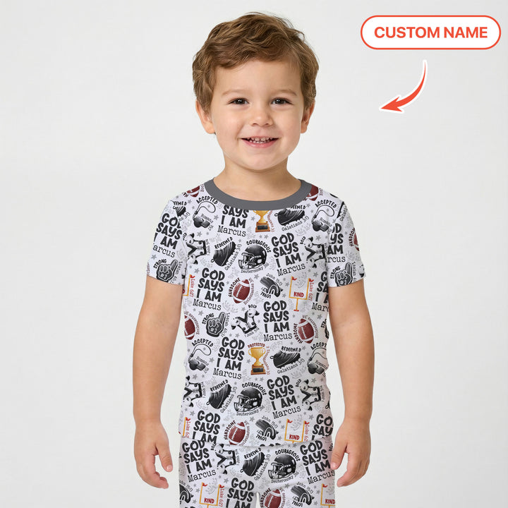 God Says I Am Touch Down Time Custom Name Two Piece Short Sleeve Pajama Set