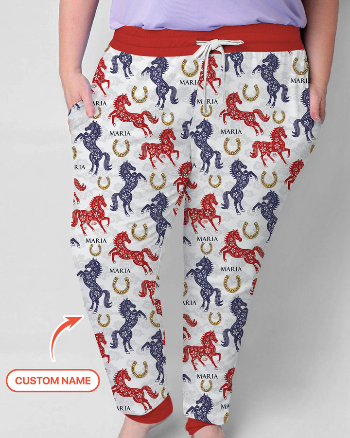 Custom Name Chinoiserie Horses Women Pajama Set