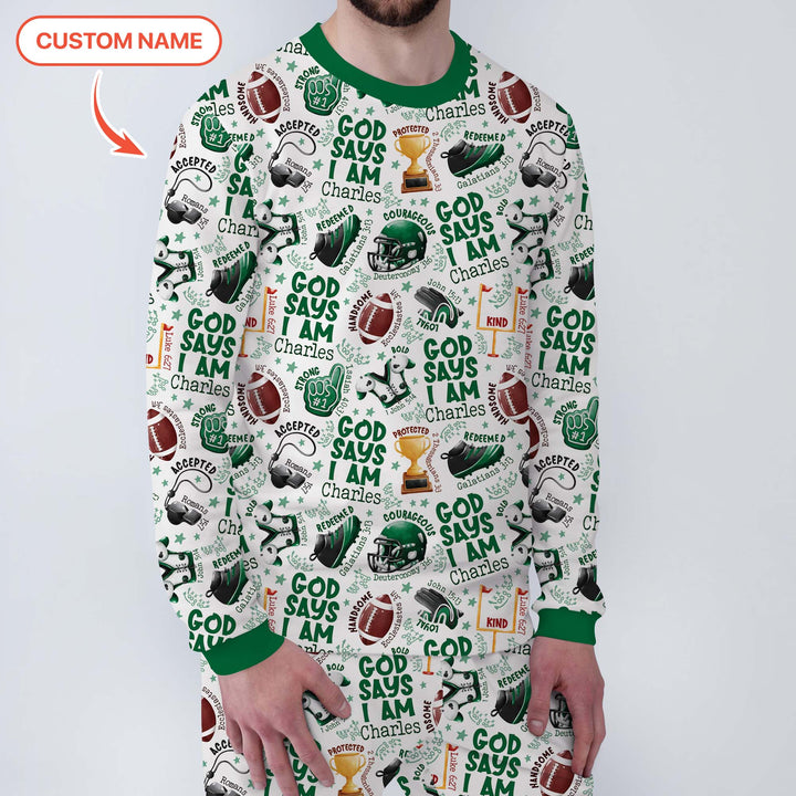 God Says I Am Touch Down Time Custom Name Men's Pajama Set