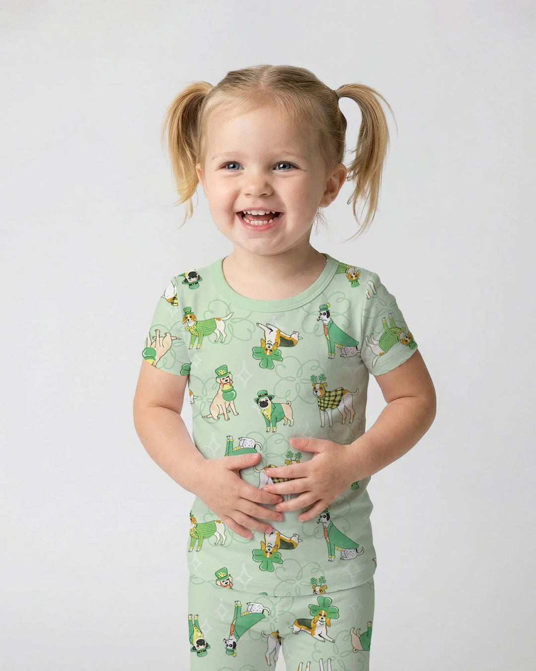 St. Patrick's Day Puppies Two Piece Short Sleeve Pajama Set