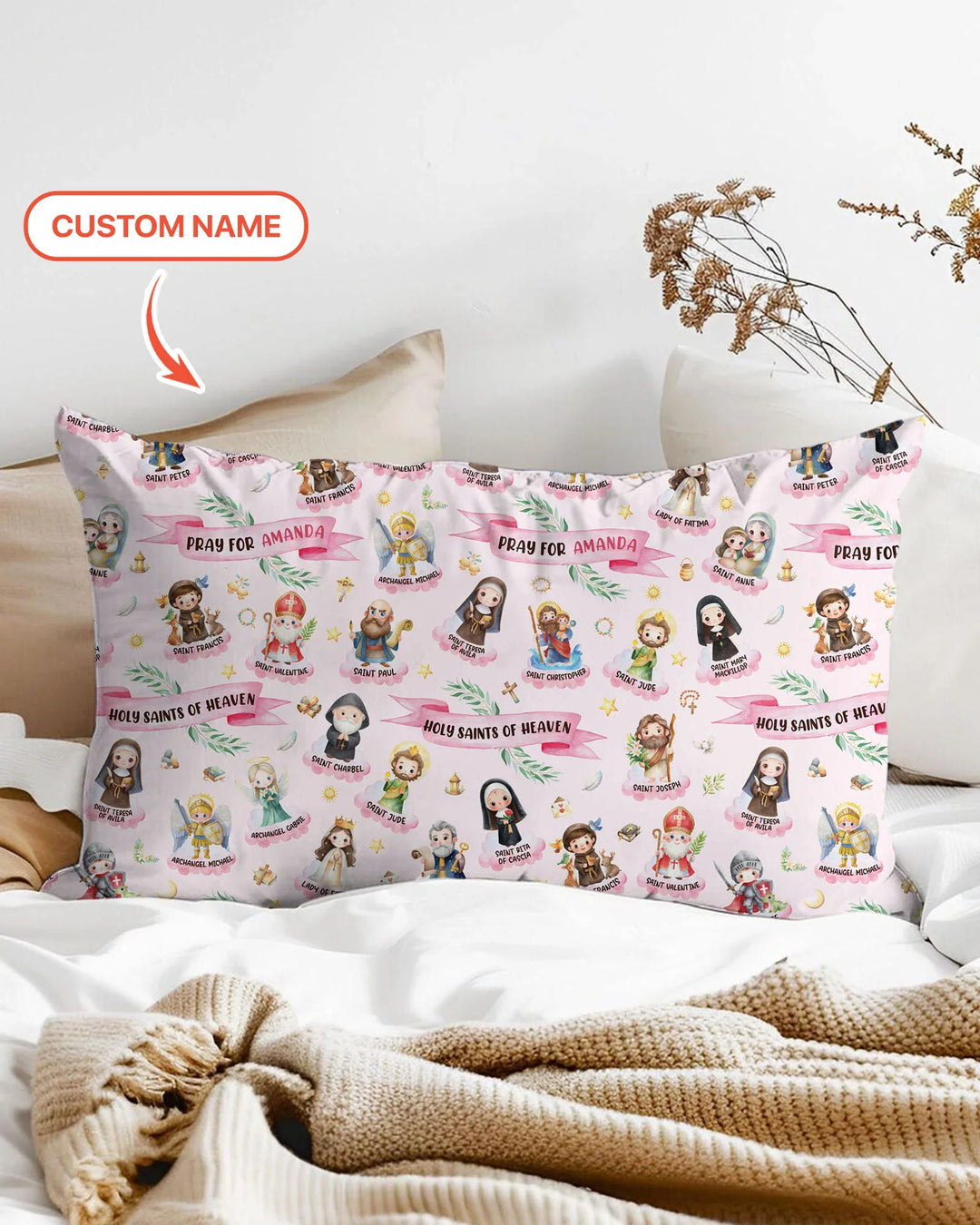 Holy Saints of Heaven Custom Name Pillow Case