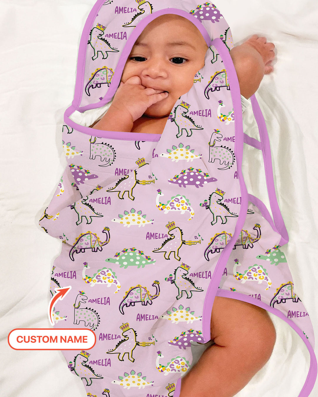 Custom Name Mardi Gras Saurus Hooded Towel Set