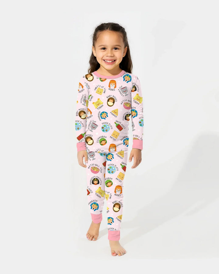 Cute Passover Characters Two Piece Long Sleeve Pajama Set