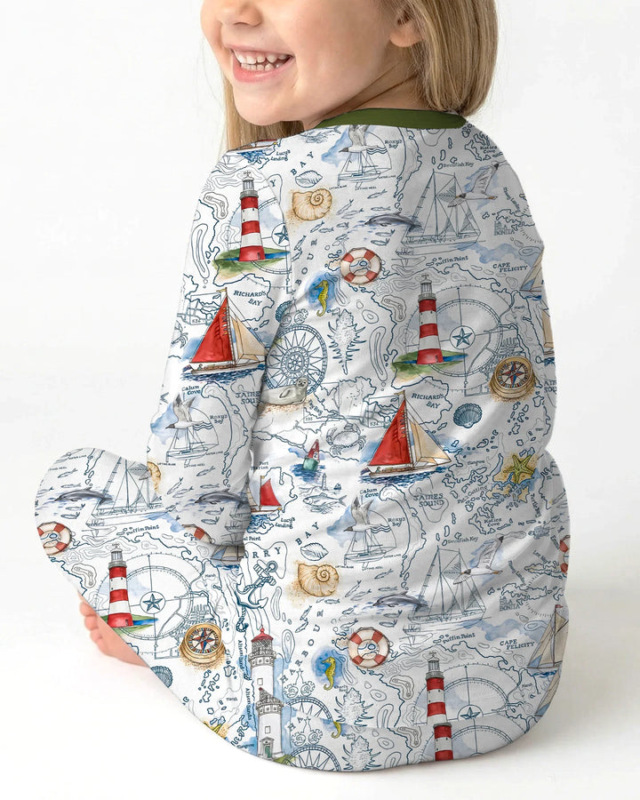 Seaside Adventure Map Bamboo Two Piece Long Sleeve Pajama Set