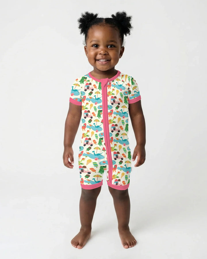 Pijama corta con cremallera de bambú Dino Summer Splash