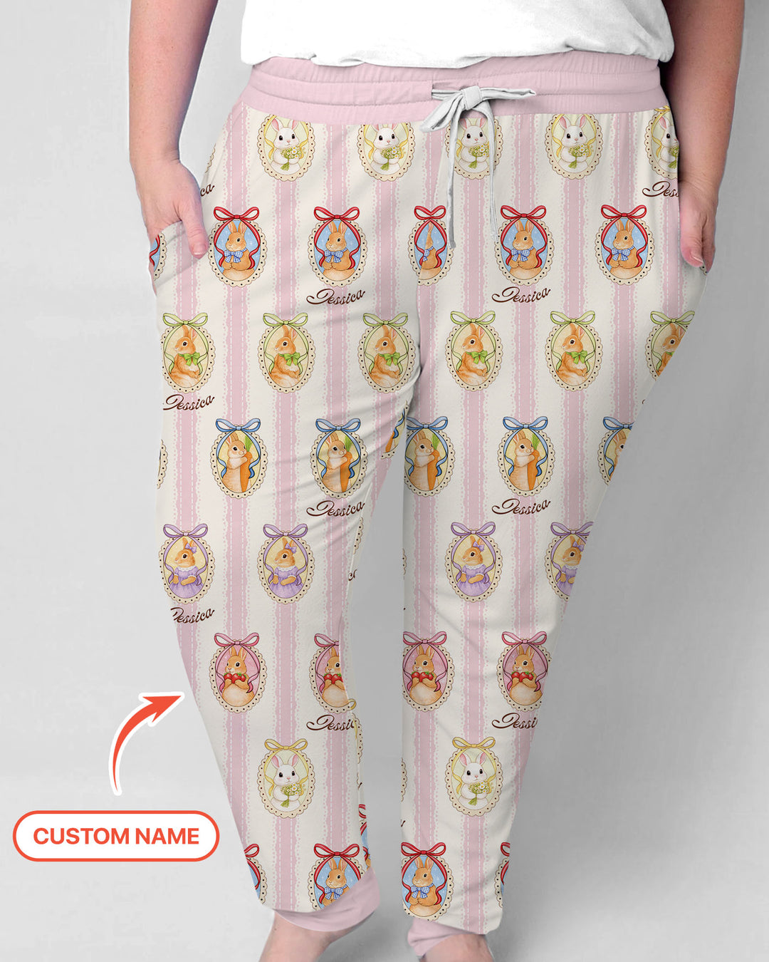 Custom Name Vintage Easter Bunny Women Pajama Set
