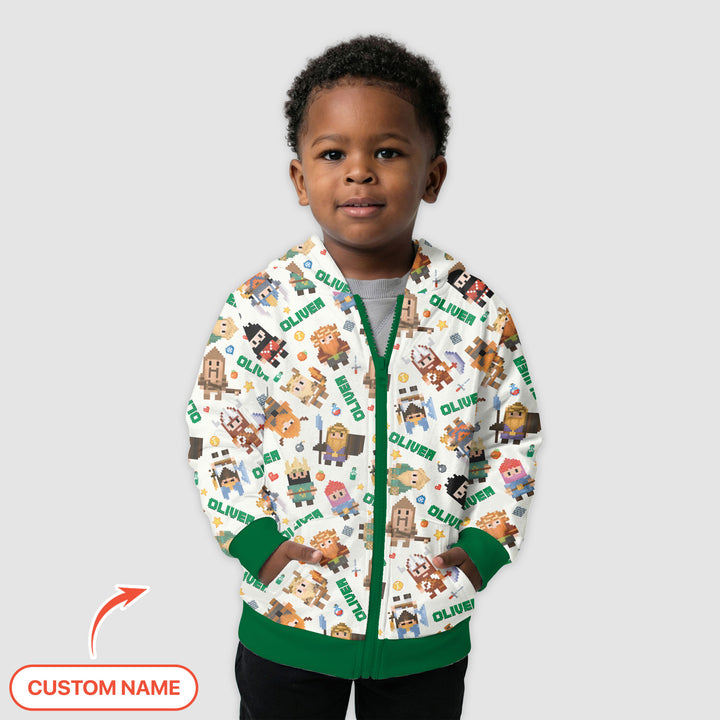 Blocky Buddy Squad Custom Name Zip Hoodie