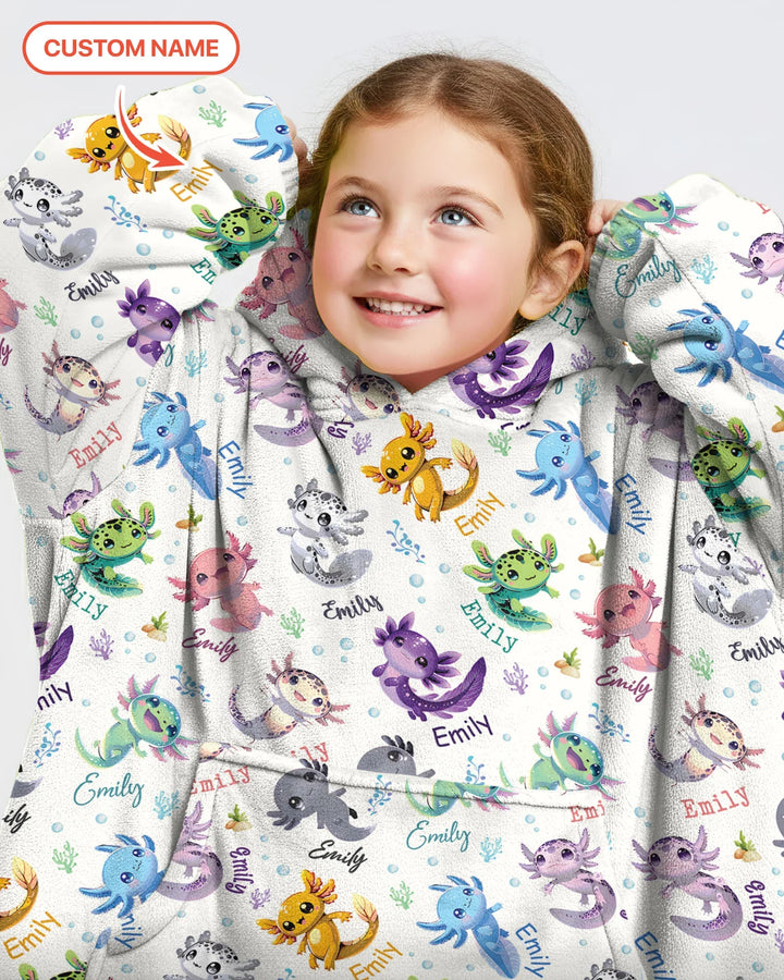I Love You Axolotl Custom Name Blanket Hoodie