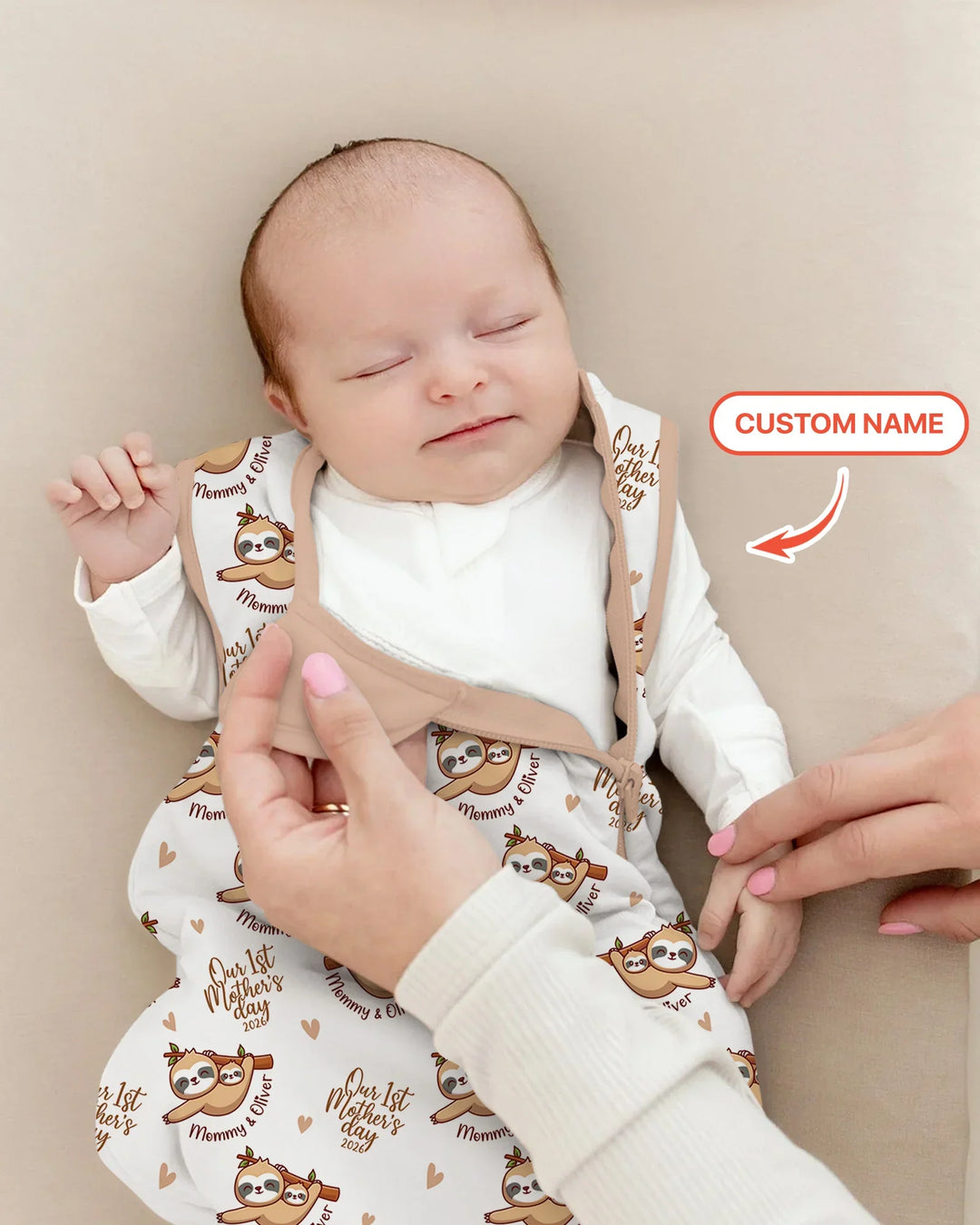 Custom Name Mama & Baby Sloth – Our First Mother’s Day 2026 Bamboo Sleep Bag
