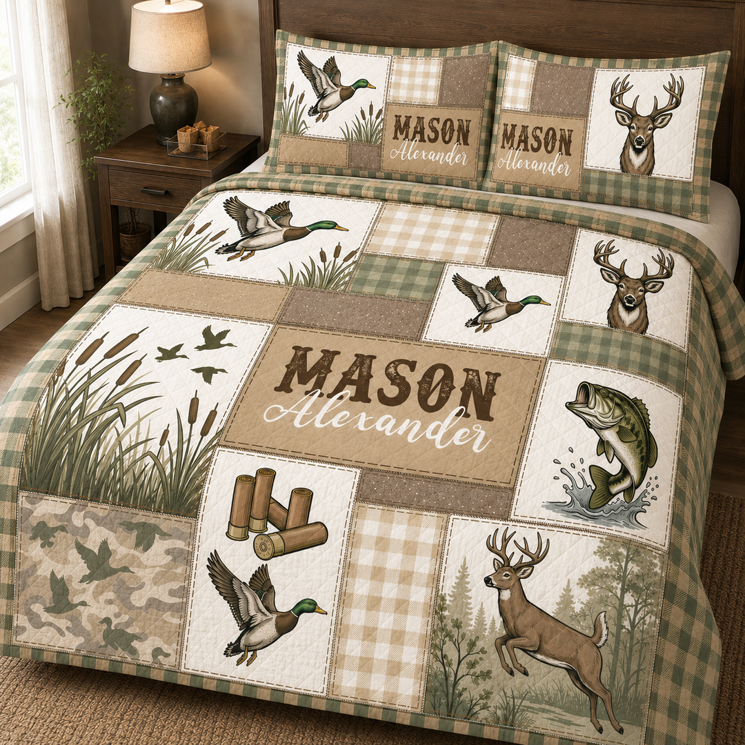 Custom Name Little Sportsman Bamboo Quilt Blanket