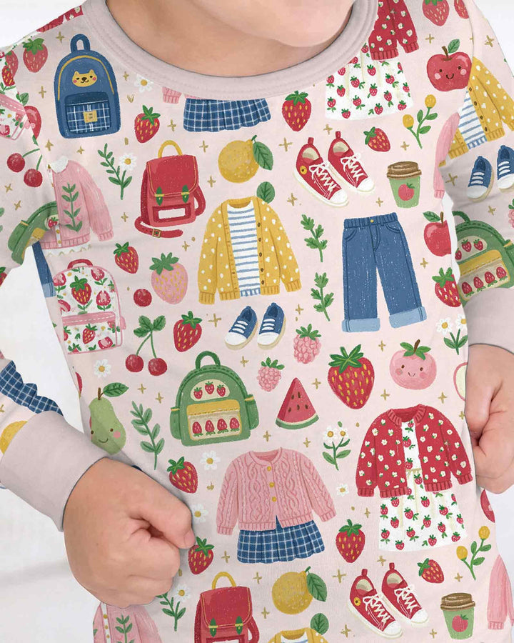 Strawberry School Style Bamboo Two Piece Long Sleeve Pajama Set