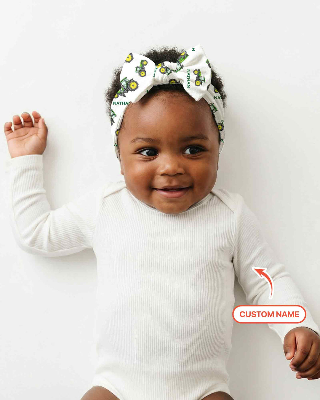 Custom Name Green Tractors Matching Daddy & Me Headband