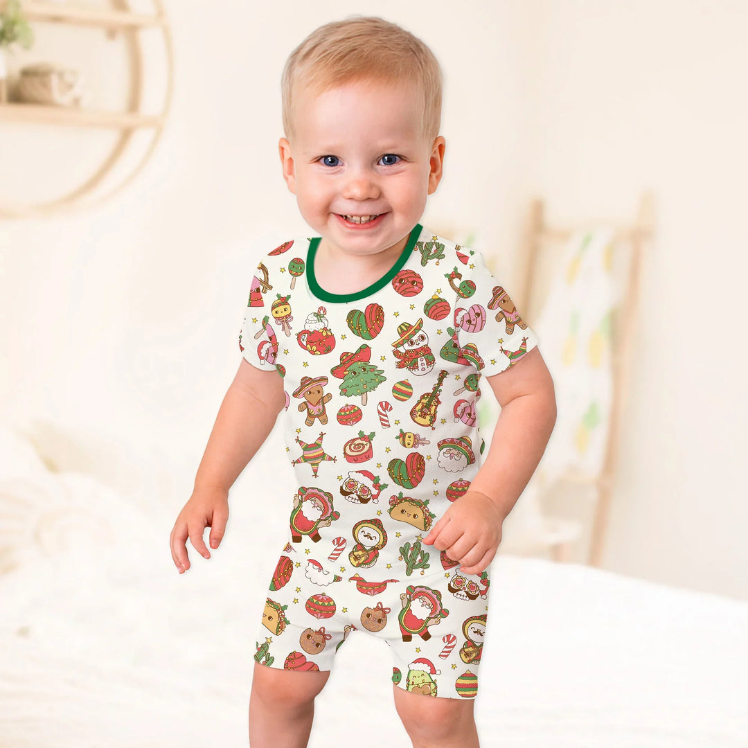 La Fiesta de Navidad Two Piece Short Sleeve Shorts Pajama Set
