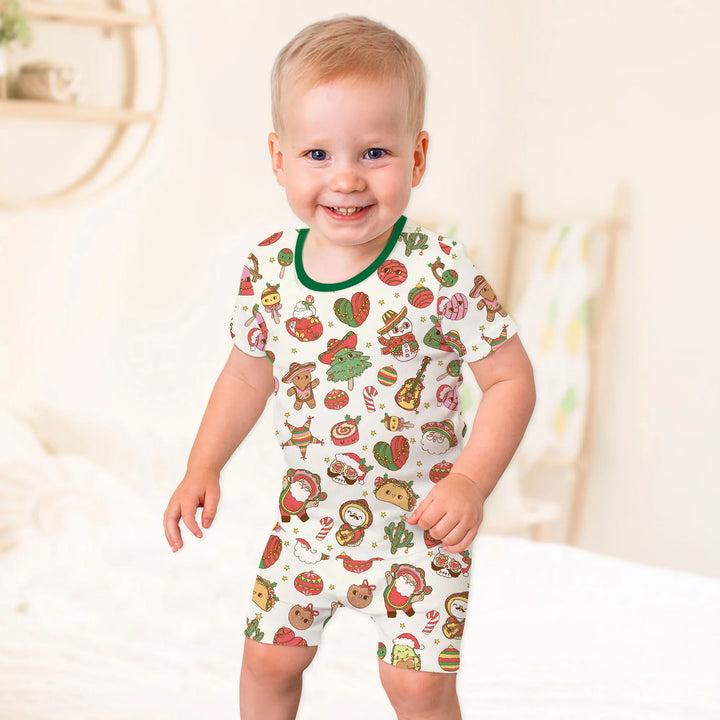 La Fiesta de Navidad Two Piece Short Sleeve Shorts Pajama Set